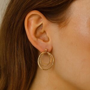 Gold-Tone Textured Triple Hoop Earrings